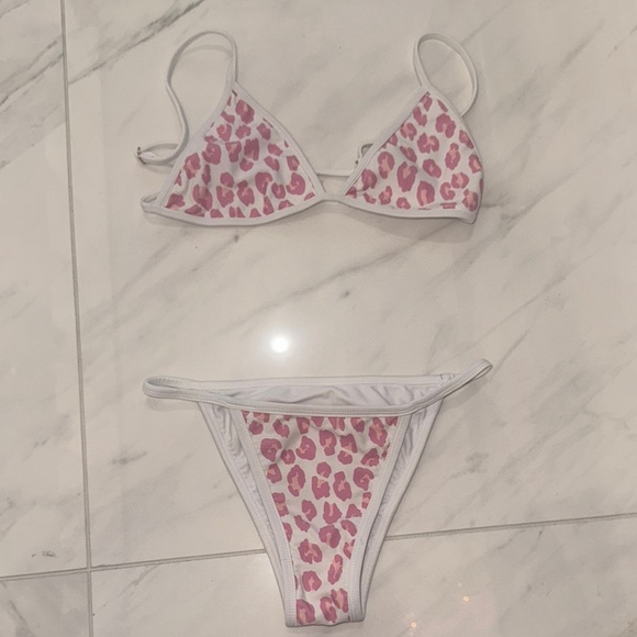 White and Pink Leopard Print Bikini S bottom/ M top - Picture 1 of 3